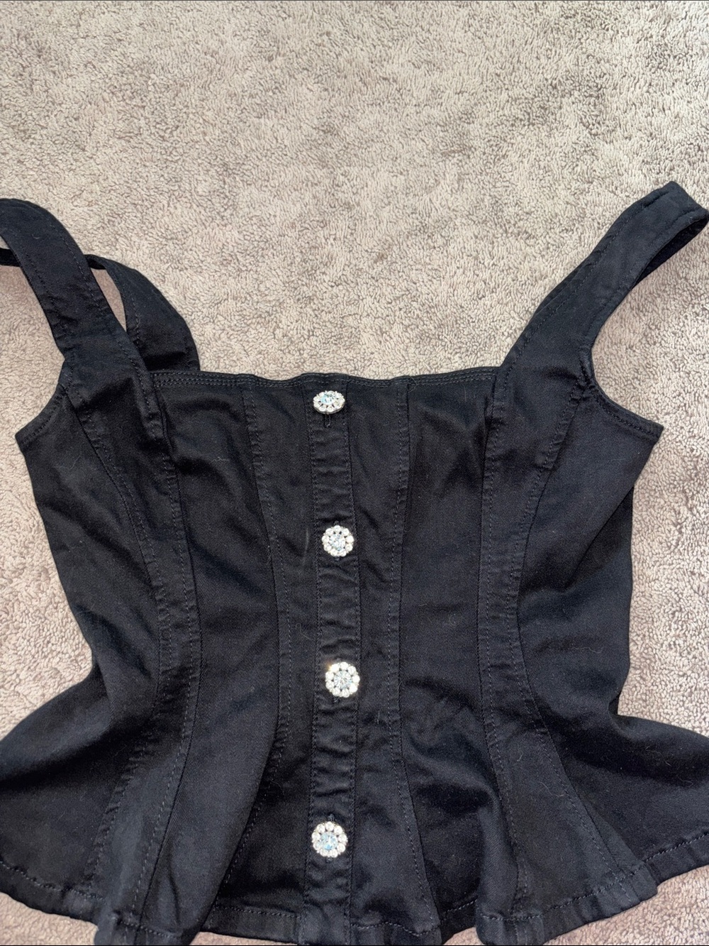 Guess Black Rhinestone-Button Peplum Camisole